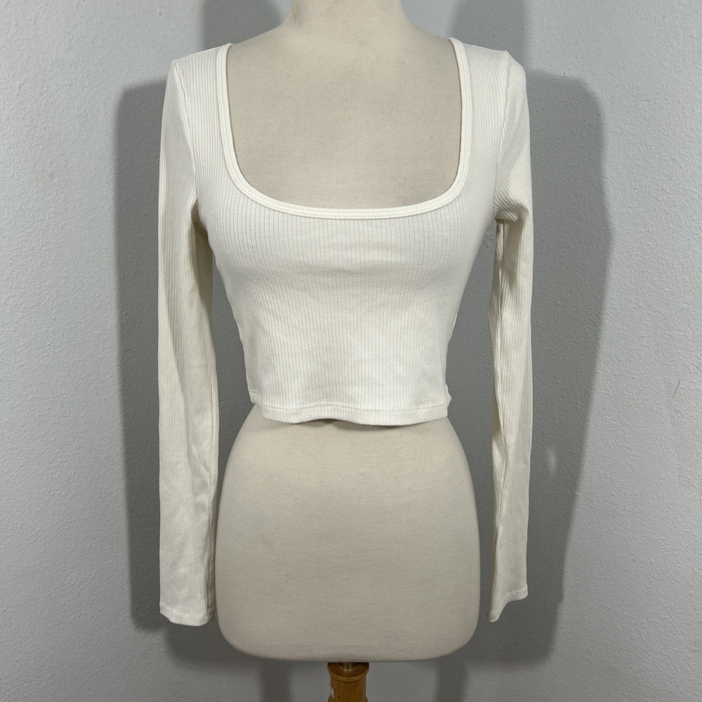 Aeropostale Crop Top Womens M White Ribbed Coquette Feminine Bella Swan Y2K